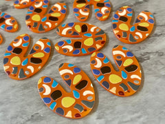 Orange Terrazzo Rainbow Mosaic Beads, U cutout acrylic 40mm Earring Necklace pendant bead one hole top, acrylic circular jewelry black blue