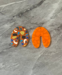 Orange Terrazzo Rainbow Mosaic Beads, U cutout acrylic 40mm Earring Necklace pendant bead one hole top, acrylic circular jewelry black blue
