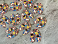 Pink Terrazzo Rainbow Mosaic Beads, U cutout acrylic 40mm Earring Necklace pendant bead one hole top, acrylic circular jewelry black blue