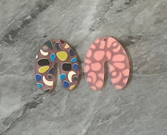 Pink Terrazzo Rainbow Mosaic Beads, U cutout acrylic 40mm Earring Necklace pendant bead one hole top, acrylic circular jewelry black blue