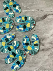 Blue Terrazzo Rainbow Mosaic Beads, U cutout acrylic 40mm Earring Necklace pendant bead one hole top, acrylic circular jewelry black blue