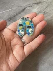 Blue Terrazzo Rainbow Mosaic Beads, U cutout acrylic 40mm Earring Necklace pendant bead one hole top, acrylic circular jewelry black blue
