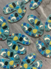Blue Terrazzo Rainbow Mosaic Beads, U cutout acrylic 40mm Earring Necklace pendant bead one hole top, acrylic circular jewelry black blue