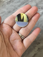 REVERSIBLE Periwinkle Yellow Resin + Black print wavy cutout acrylic 28mm Earring Necklace pendant bead one hole top print round
