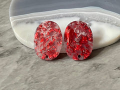 Red Confetti Rainbow 28mm Mosaic post earring blanks, colorful drop earring, chunky stud earrings statement jewelry, dangle DIY making