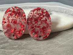 Red Confetti Rainbow 28mm Mosaic post earring blanks, colorful drop earring, chunky stud earrings statement jewelry, dangle DIY making