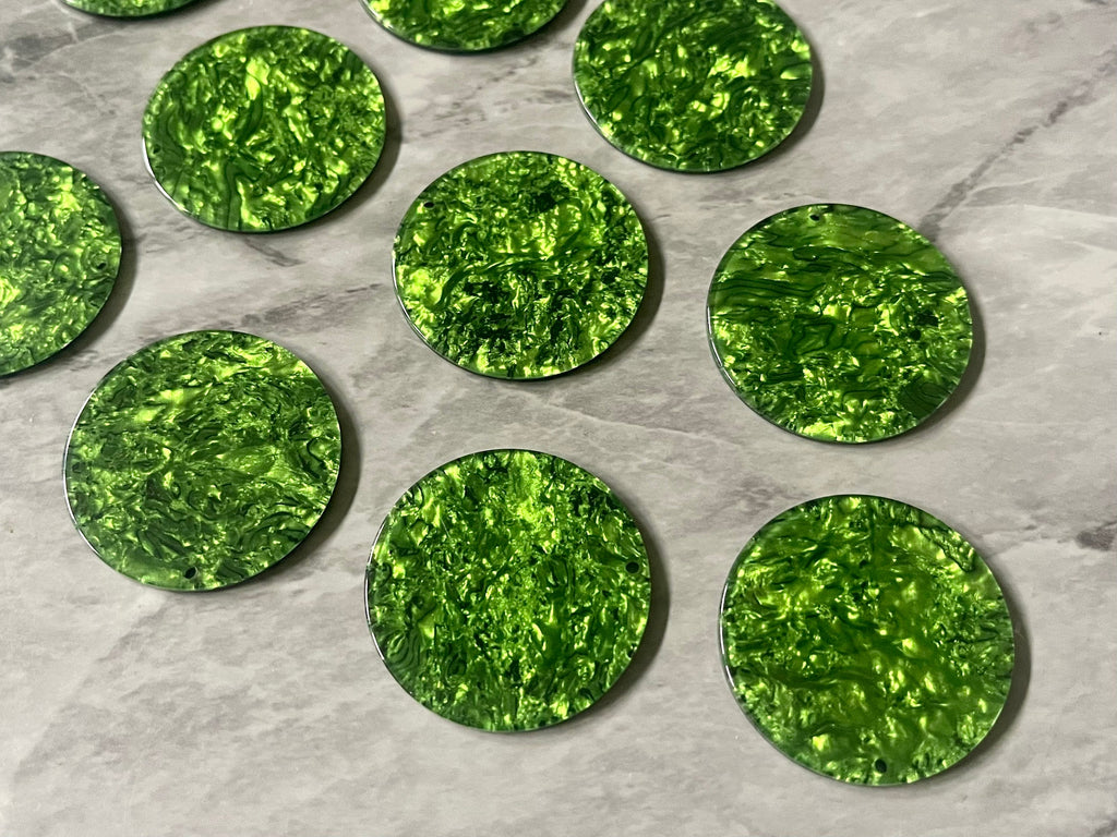 Green Crinkle Shiny Acrylic Blanks Cutout, Circle blanks, earring pendant jewelry making, 35mm circle jewelry, 1 Hole circle bangle pendant