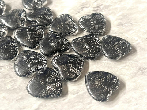 Black Lace Heart 23mm Beads, black beads, large acrylic tube beads, black jewery, black bangle, wire bangle, jewelry making, big black beads