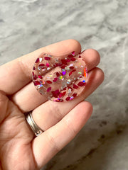 Pink Oval & Confetti Resin Beads, circle cutout acrylic 36mm Earring Necklace pendant bead, one hole at top, dark pink jewelry acrylic DIY