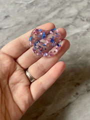 Pink Star & Blue Confetti Resin Beads, circle cutout acrylic 36mm Earring Necklace pendant bead, one hole at top, jewelry acrylic DIY