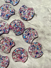 Pink Star & Blue Confetti Resin Beads, circle cutout acrylic 36mm Earring Necklace pendant bead, one hole at top, jewelry acrylic DIY