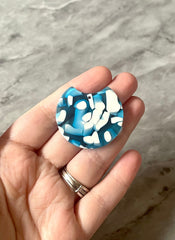 Blue & White Mosaic Beads, circle cutout acrylic 36mm Earring Necklace pendant bead one hole top, football basketball acrylic circular