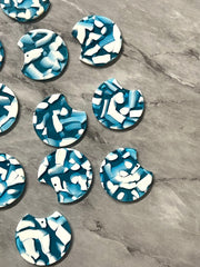 Blue & White Mosaic Beads, circle cutout acrylic 36mm Earring Necklace pendant bead one hole top, football basketball acrylic circular