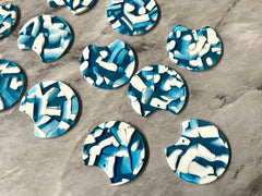 Blue & White Mosaic Beads, circle cutout acrylic 36mm Earring Necklace pendant bead one hole top, football basketball acrylic circular