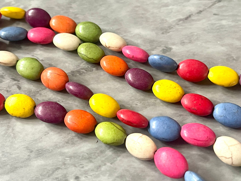 Natural Dyed turquoise Beads Strands, oval beads, Rainbow beads, 14mm seafoam beads, 14" strand strung bead colorful crackle beads