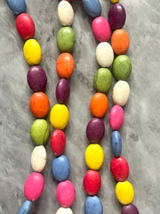 Natural Dyed turquoise Beads Strands, oval beads, Rainbow beads, 14mm seafoam beads, 14" strand strung bead colorful crackle beads
