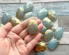 Aqua & Gold swirl Beads, acrylic 34mm Oval Beads, Big Acrylic beads, blue Bangle Wire Bangle, Beaded Jewelry necklace football team beads