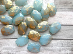 Aqua & Gold swirl Beads, acrylic 34mm Oval Beads, Big Acrylic beads, blue Bangle Wire Bangle, Beaded Jewelry necklace football team beads