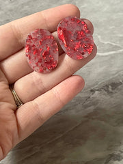 Red Confetti Rainbow 28mm Mosaic post earring blanks, colorful drop earring, chunky stud earrings statement jewelry, dangle DIY making