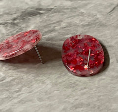 Red Confetti Rainbow 28mm Mosaic post earring blanks, colorful drop earring, chunky stud earrings statement jewelry, dangle DIY making