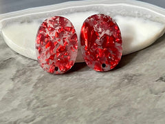 Red Confetti Rainbow 28mm Mosaic post earring blanks, colorful drop earring, chunky stud earrings statement jewelry, dangle DIY making