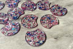 Pink Star & Blue Confetti Resin Beads, circle cutout acrylic 36mm Earring Necklace pendant bead, one hole at top, jewelry acrylic DIY