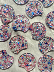 Pink Star & Blue Confetti Resin Beads, circle cutout acrylic 36mm Earring Necklace pendant bead, one hole at top, jewelry acrylic DIY