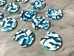 Blue & White Mosaic Beads, circle cutout acrylic 36mm Earring Necklace pendant bead one hole top, football basketball acrylic circular