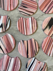 Pink Silver Black Striped Resin Acrylic Blanks Cutout, circle round earring pendant jewelry making, 35mm jewelry, 1 Hole earring blanks