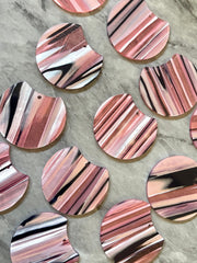 Pink Silver Black Striped Resin Acrylic Blanks Cutout, circle round earring pendant jewelry making, 35mm jewelry, 1 Hole earring blanks