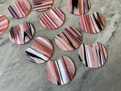 Pink Silver Black Striped Resin Acrylic Blanks Cutout, circle round earring pendant jewelry making, 35mm jewelry, 1 Hole earring blanks