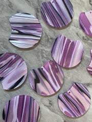 Purple Silver Black Striped Resin Acrylic Blanks Cutout, circle round earring pendant jewelry making, 35mm jewelry, 1 Hole earring blanks