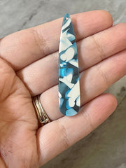 Blue White Resin SPECKLED Tortoise Shell Beads, geometric shape acrylic 56mm Long Earring or Necklace pendant bead 1 one hole