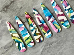 Green Pink Blue White Resin SPECKLED Tortoise Shell Beads, geometric shape acrylic 56mm Long Earring or Necklace pendant bead 1 one hole