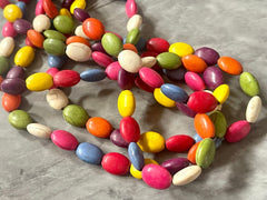 Natural Dyed turquoise Beads Strands, oval beads, Rainbow beads, 14mm seafoam beads, 14" strand strung bead colorful crackle beads