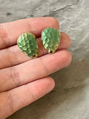 20mm green gold painted post earring teardrop blanks, gold earring, gold stud earring, gold jewelry, gold dangle earring making circle
