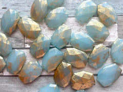 Aqua & Gold swirl Beads, acrylic 34mm Oval Beads, Big Acrylic beads, blue Bangle Wire Bangle, Beaded Jewelry necklace football team beads