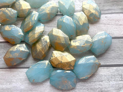 Aqua & Gold swirl Beads, acrylic 34mm Oval Beads, Big Acrylic beads, blue Bangle Wire Bangle, Beaded Jewelry necklace football team beads