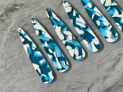 Blue White Resin SPECKLED Tortoise Shell Beads, geometric shape acrylic 56mm Long Earring or Necklace pendant bead 1 one hole