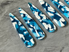 Blue White Resin SPECKLED Tortoise Shell Beads, geometric shape acrylic 56mm Long Earring or Necklace pendant bead 1 one hole