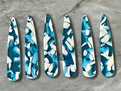 Blue White Resin SPECKLED Tortoise Shell Beads, geometric shape acrylic 56mm Long Earring or Necklace pendant bead 1 one hole
