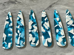 Blue White Resin SPECKLED Tortoise Shell Beads, geometric shape acrylic 56mm Long Earring or Necklace pendant bead 1 one hole