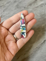 Green Pink Blue White Resin SPECKLED Tortoise Shell Beads, geometric shape acrylic 56mm Long Earring or Necklace pendant bead 1 one hole