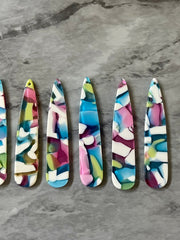 Green Pink Blue White Resin SPECKLED Tortoise Shell Beads, geometric shape acrylic 56mm Long Earring or Necklace pendant bead 1 one hole