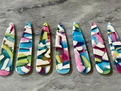 Green Pink Blue White Resin SPECKLED Tortoise Shell Beads, geometric shape acrylic 56mm Long Earring or Necklace pendant bead 1 one hole