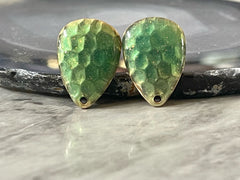 20mm green gold painted post earring teardrop blanks, gold earring, gold stud earring, gold jewelry, gold dangle earring making circle