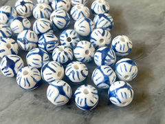 12mm Ginger Jar Handmade Blue and White Porcelain Beads, circular beads, round beads jewelry statement chunky, glass beads white beads
