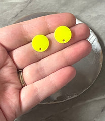 SALE! Neon 14mm post earring circle blanks, blank drop earring, neon pink yellow blue green orange purple dangle DIY earring making metallic