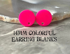 14mm HOT PINK post earring round blanks, hot pink round earring, pink stud earring, drop dangle earring making colorful jewelry blanks