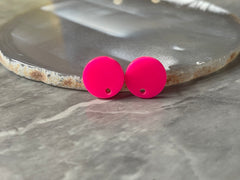 14mm HOT PINK post earring round blanks, hot pink round earring, pink stud earring, drop dangle earring making colorful jewelry blanks